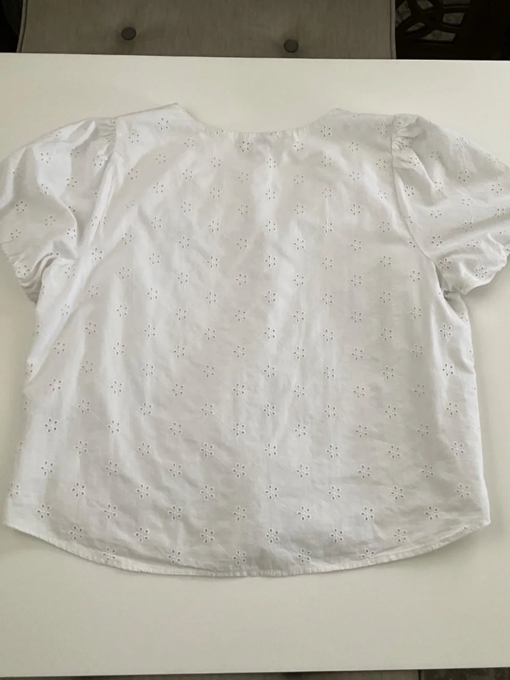 J.Crew Eyelet Blouse XL White Button Front Cottagecore Coastal Grandma Boho